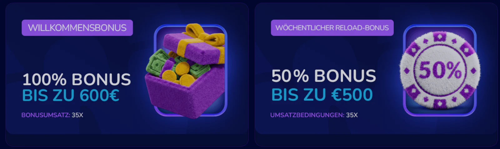 WeezyBet Casino Willkommensbonus von 100 % bis zu 600 € und wöchentlicher Reload-Bonus von 50 % bis zu 500 €