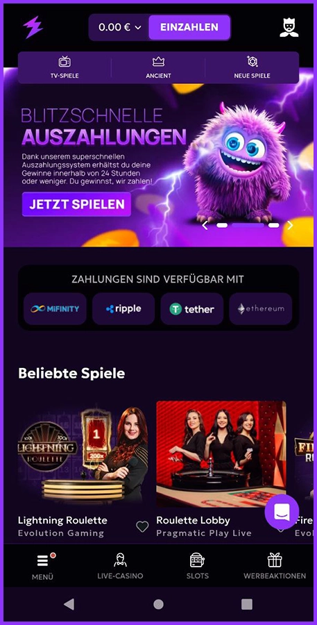 Mobile Version der Weezybet Casino Startseite für Deutschlander Nutzer