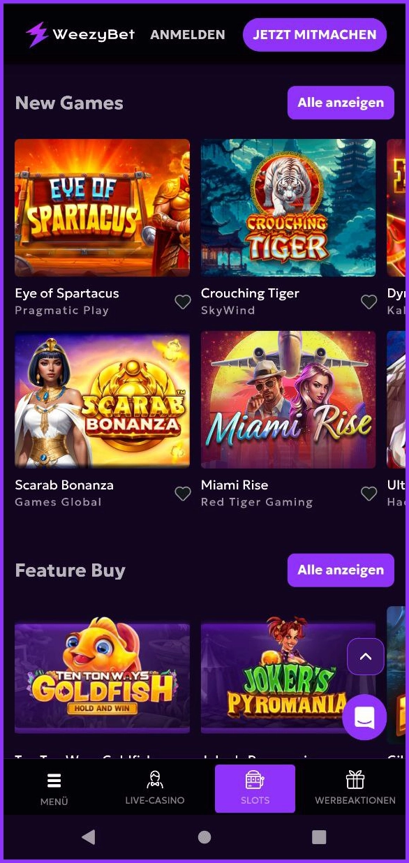 Neueste Slots und Spielautomaten im Weezybet Casino